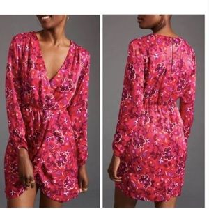Anthropologie Maeve Wrap Mini Dress Pink Combo size XL